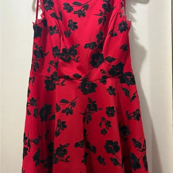 City Studio Red Dress with Black Lace Detail - Picture 1 of 5